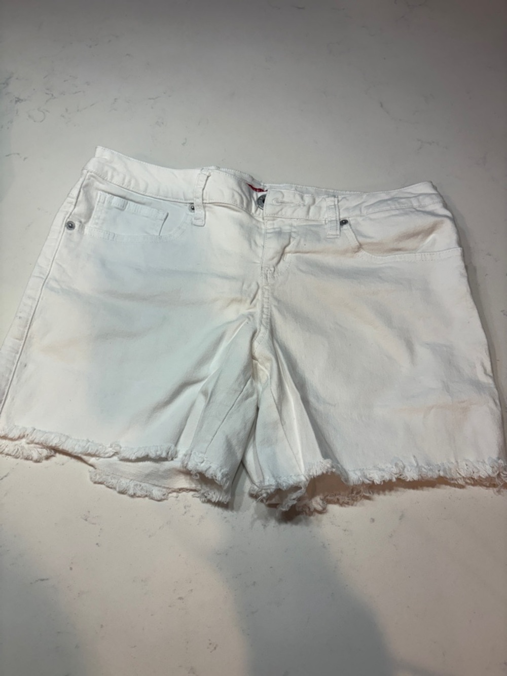 Guess White Frayed Hem Denim Shorts